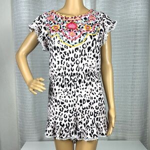 Savanna Jane Multicolor Embroidered Leopard Overall, Size Medium